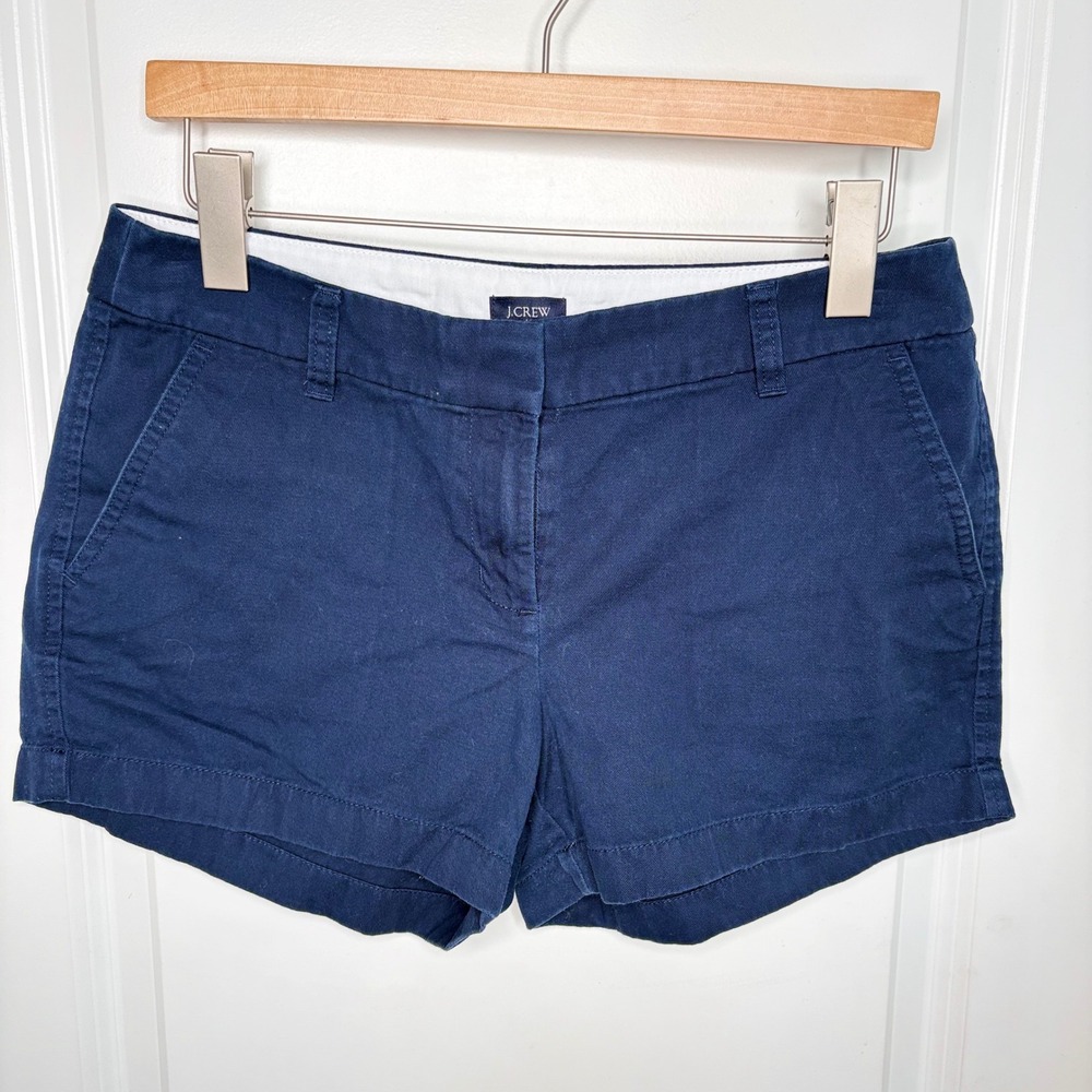 J Crew‎ Shorts Womens 6 Navy Blue Cotton Mid Rise 3 Inch Inseam Casual Nautical